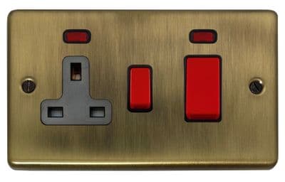 G&H CLAB29B Standard Plate Light Antique Brass 45 Amp DP Cooker Switch & 13A Switched Socket