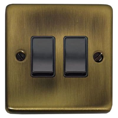 G&H CLAB2B Standard Plate Light Antique Brass 2 Gang 1 or 2 Way Rocker Light Switch