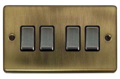 G&H CLAB304 Standard Plate Light Antique Brass 4 Gang 1 or 2 Way Rocker Light Switch