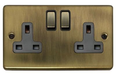 G&H CLAB310 Standard Plate Light Antique Brass 2 Gang Double 13A Switched Plug Socket