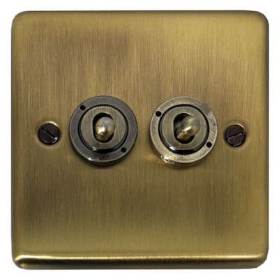 G&H CLAB382-AB Standard Plate Light Antique Brass 2 Gang 1 or 2 Way Toggle Light Switch