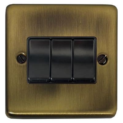 G&H CLAB3B Standard Plate Light Antique Brass 3 Gang 1 or 2 Way Rocker Light Switch