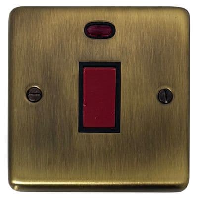 G&H CLAB46B Standard Plate Light Antique Brass 45 Amp DP Cooker Switch & Neon Single Plate