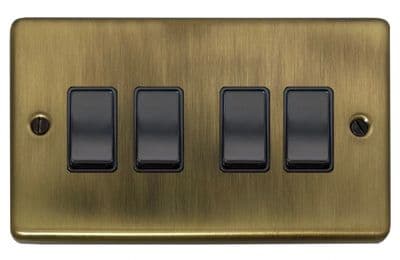 G&H CLAB4B Standard Plate Light Antique Brass 4 Gang 1 or 2 Way Rocker Light Switch