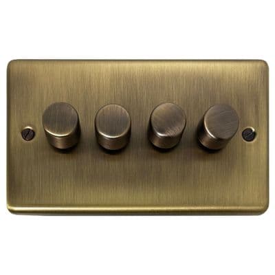 G&H CLAB524 Standard Plate Light Antique Brass 4 Gang 1 or 2 Way LED Dimmer Switch