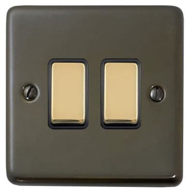 G&H CMBZ302-PB Standard Plate Medium Bronze 2 Gang 1 or 2 Way Rocker Light Switch