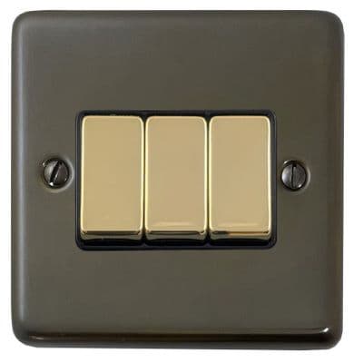 G&H CMBZ303-PB Standard Plate Medium Bronze 3 Gang 1 or 2 Way Rocker Light Switch
