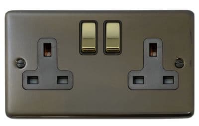 G&H CMBZ310-PB Standard Plate Medium Bronze 2 Gang Double 13A Switched Plug Socket