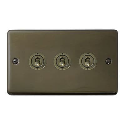 G&H CMBZ383-AB Standard Plate Medium Bronze 3 Gang 1 or 2 Way Toggle Light Switch