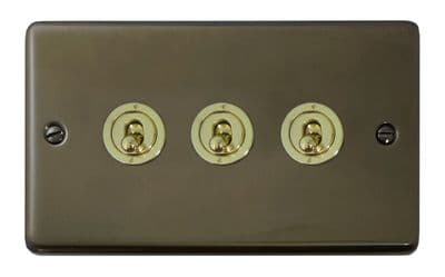 G&H CMBZ383-PB Standard Plate Medium Bronze 3 Gang 1 or 2 Way Toggle Light Switch