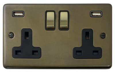 G&H CMBZ3910-PB Standard Plate Medium Bronze 2 Gang Double 13A Switched Plug Socket 2.1A USB
