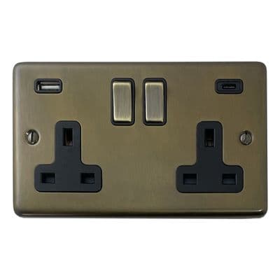 G&H CMBZ3911-AB Standard Plate Medium Bronze 2 Gang Double 13A Plug Socket 3.1A USB A + C
