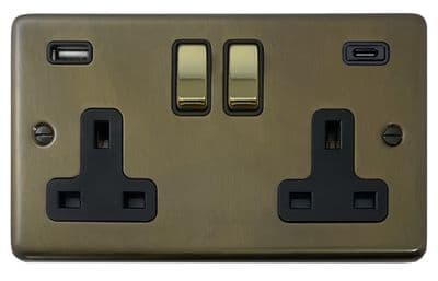 G&H CMBZ3911-PB Standard Plate Medium Bronze 2 Gang Double 13A Plug Socket 3.1A USB A + C