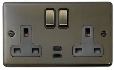 G&H CMBZ3913-AB Standard Plate Medium Bronze 2 Gang Double 13A Plug Socket Dual 4.2A USB C