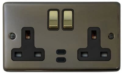 G&H CMBZ3913-PB Standard Plate Medium Bronze 2 Gang Double 13A Plug Socket Dual 4.2A USB C