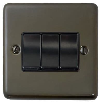 G&H CMBZ3B Standard Plate Medium Bronze 3 Gang 1 or 2 Way Rocker Light Switch