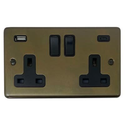 G&H CMBZ911B Standard Plate Medium Bronze 2 Gang Double 13A Plug Socket 3.1A USB A + C