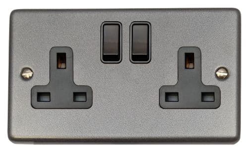 G&H CP10B Standard Plate Pewter 2 Gang Double 13A Switched Plug Socket
