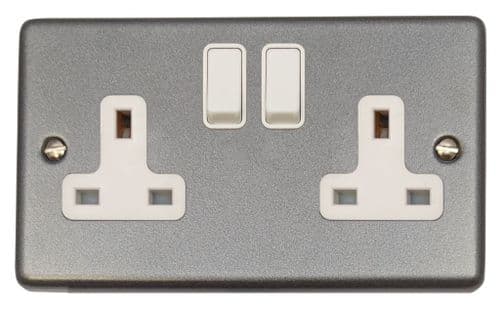 G&H CP10W Standard Plate Pewter 2 Gang Double 13A Switched Plug Socket