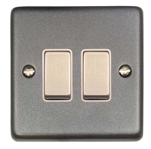 G&H CP202 Standard Plate Pewter 2 Gang 1 or 2 Way Rocker Light Switch