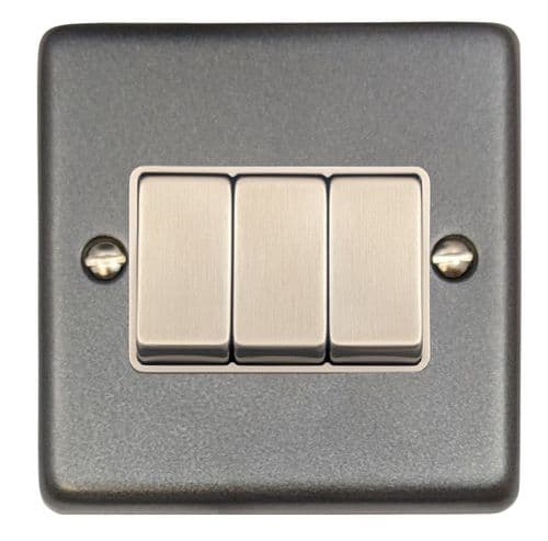 G&H CP203 Standard Plate Pewter 3 Gang 1 or 2 Way Rocker Light Switch