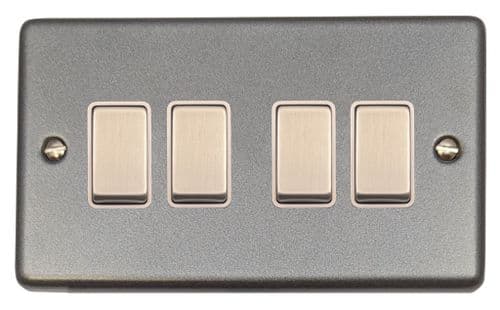 G&H CP204 Standard Plate Pewter 4 Gang 1 or 2 Way Rocker Light Switch