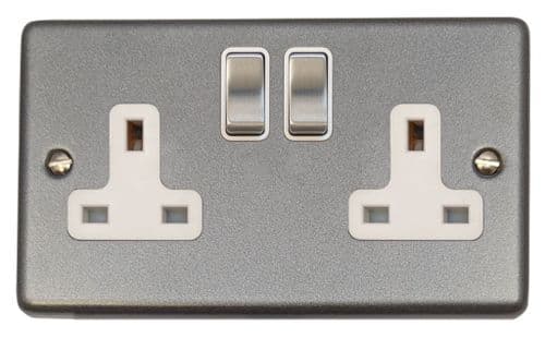 G&H CP210 Standard Plate Pewter 2 Gang Double 13A Switched Plug Socket