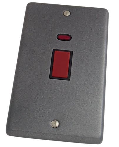 G&H CP28B Standard Plate Pewter 45 Amp DP Cooker Switch & Neon Vertical Plate