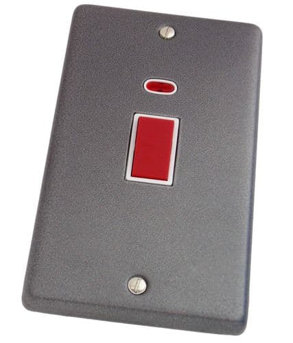 G&H CP28W Standard Plate Pewter 45 Amp DP Cooker Switch & Neon Vertical Plate
