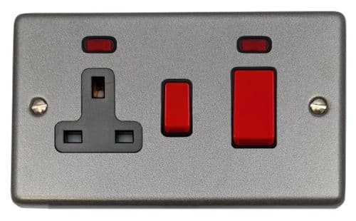 G&H CP29B Standard Plate Pewter 45 Amp DP Cooker Switch & 13A Switched Socket