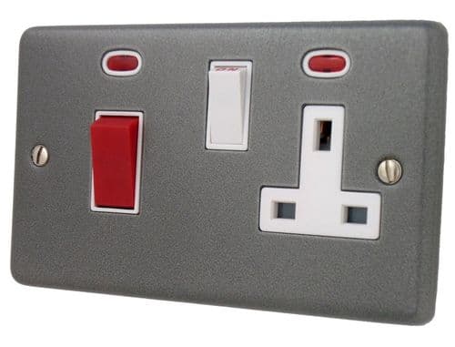 G&H CP29W Standard Plate Pewter 45 Amp DP Cooker Switch & 13A Switched Socket