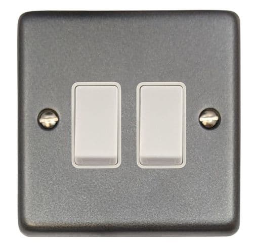 G&H CP2W Standard Plate Pewter 2 Gang 1 or 2 Way Rocker Light Switch