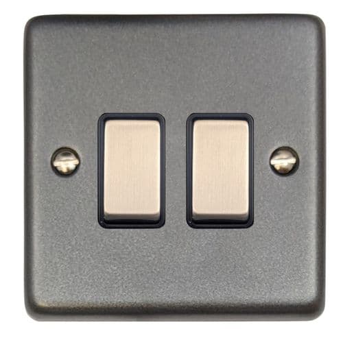 G&H CP302 Standard Plate Pewter 2 Gang 1 or 2 Way Rocker Light Switch