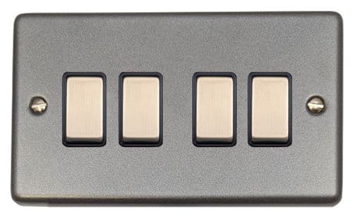 G&H CP304 Standard Plate Pewter 4 Gang 1 or 2 Way Rocker Light Switch