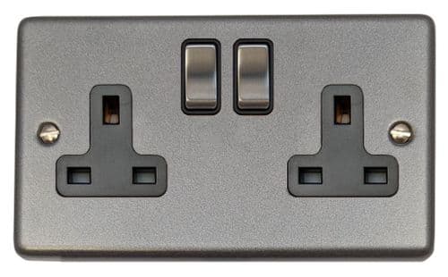 G&H CP310 Standard Plate Pewter 2 Gang Double 13A Switched Plug Socket