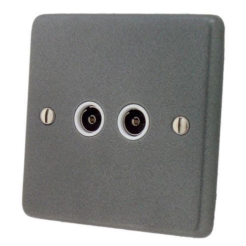 G&H CP36W Standard Plate Pewter 2 Gang TV Coax Socket Point