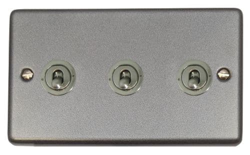G&H CP383-SS Standard Plate Pewter 3 Gang 1 or 2 Way Toggle Light Switch