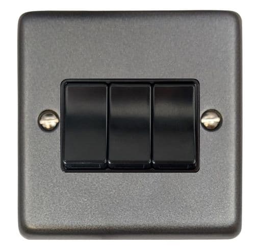 G&H CP3B Standard Plate Pewter 3 Gang 1 or 2 Way Rocker Light Switch