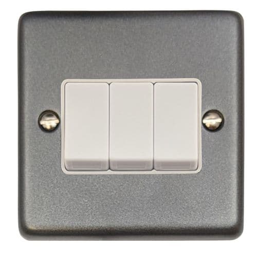 G&H CP3W Standard Plate Pewter 3 Gang 1 or 2 Way Rocker Light Switch