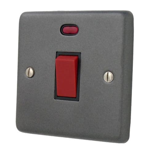 G&H CP46B Standard Plate Pewter 45 Amp DP Cooker Switch & Neon Single Plate