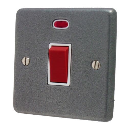 G&H CP46W Standard Plate Pewter 45 Amp DP Cooker Switch & Neon Single Plate