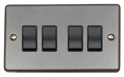 G&H CP4B Standard Plate Pewter 4 Gang 1 or 2 Way Rocker Light Switch