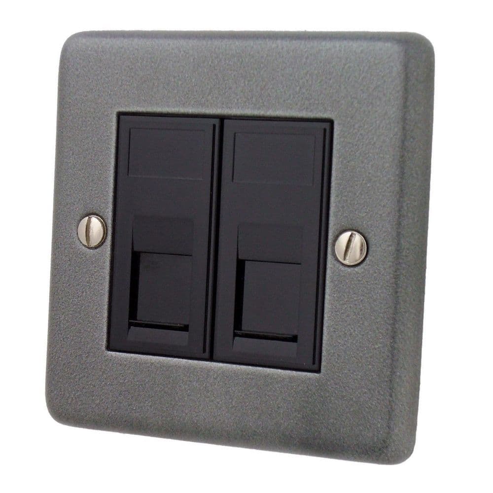G&H CP62B Standard Plate Pewter 2 Gang RJ45 Cat5e Data Socket Point