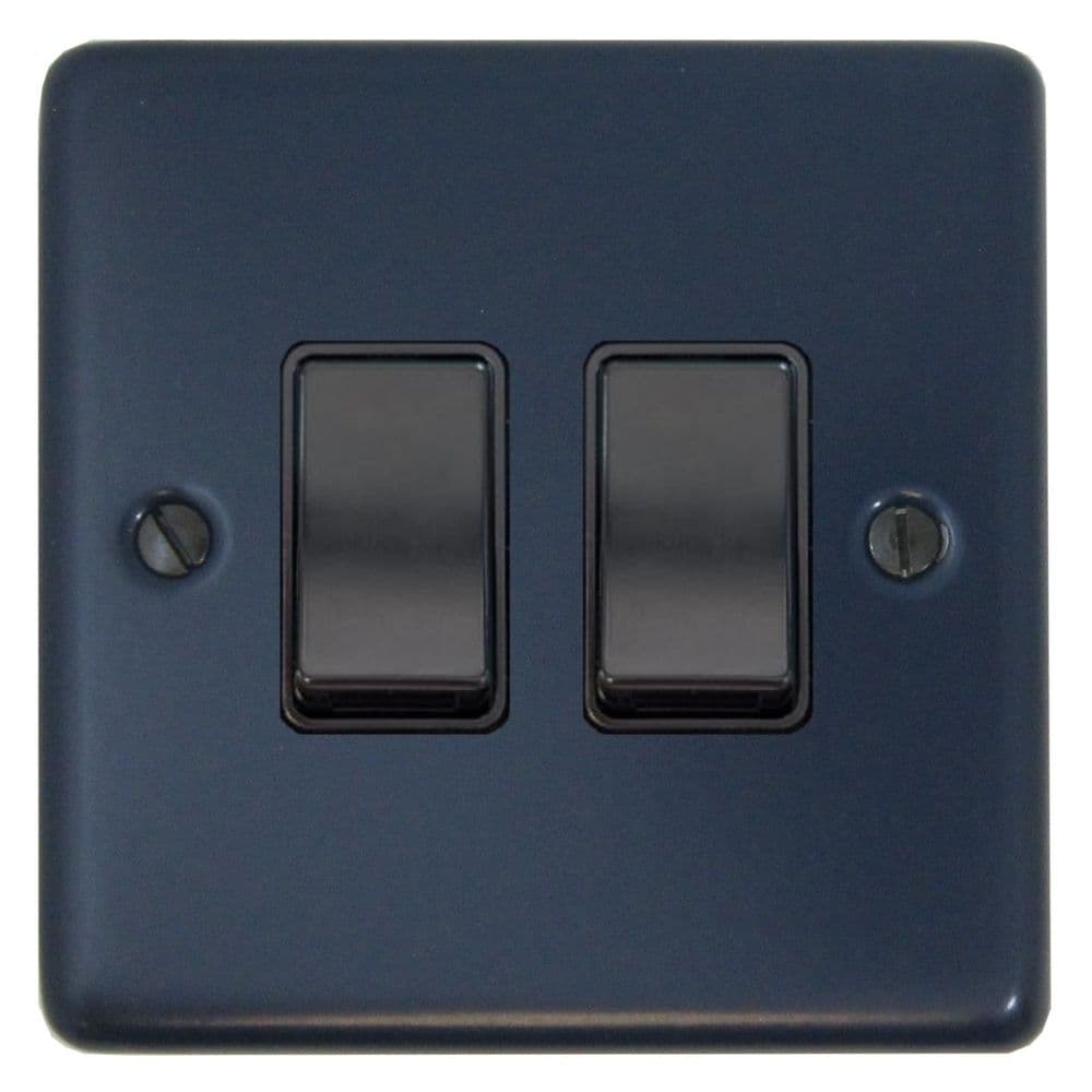 G&H CRB2B Standard Plate Blue 2 Gang 1 or 2 Way Rocker Light Switch