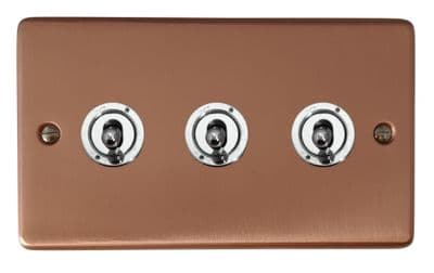 G&H CRG383-PC Standard Plate Rose Gold 3 Gang 1 or 2 Way Toggle Light Switch