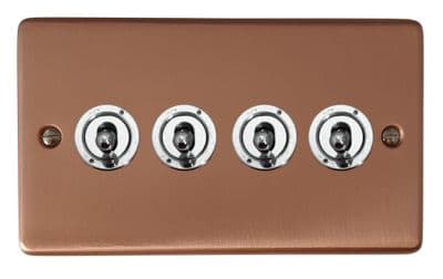 G&H CRG384-PC Standard Plate Rose Gold 4 Gang 1 or 2 Way Toggle Light Switch