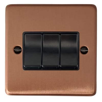 G&H CRG3B Standard Plate Rose Gold 3 Gang 1 or 2 Way Rocker Light Switch