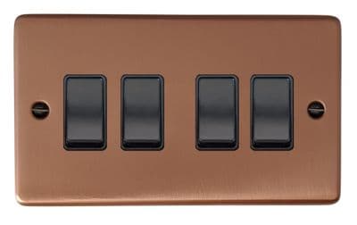 G&H CRG4B Standard Plate Rose Gold 4 Gang 1 or 2 Way Rocker Light Switch