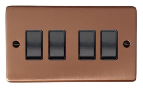 G&H CRG4B Standard Plate Rose Gold 4 Gang 1 or 2 Way Rocker Light Switch