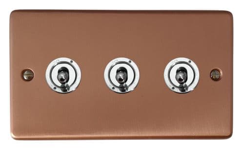 G&H CRG83C-PC Standard Plate Rose Gold 3 Gang 2 x 2 Way 1 x Intermediate Toggle Light Switch